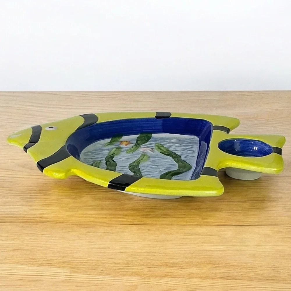 Tropical Angel Fish Design Dip Bowl Decorative Platter Tray 13 Inches